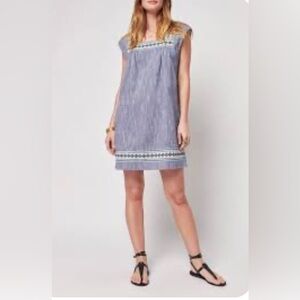 Faherty Blue Striped Mini Dress with Embroidered Trim